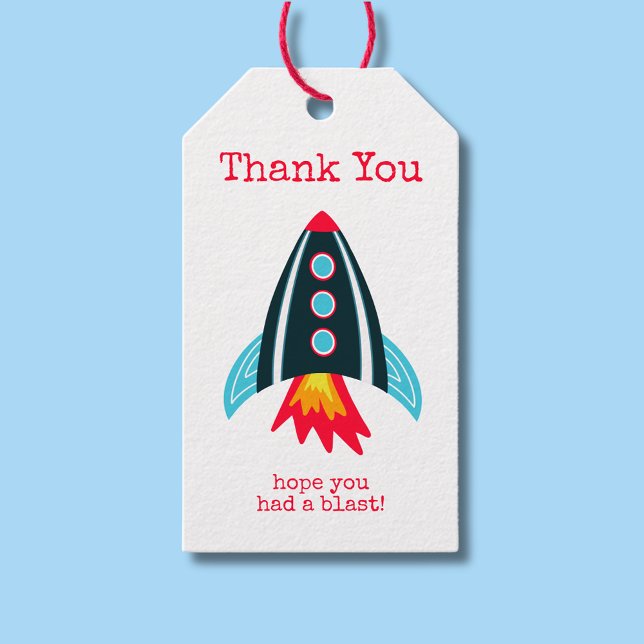 Étiquettes-cadeau Space Rocket Merci Anniversaire (Space themed rocket ship thank you gift/favor tags for boys birthday party.)