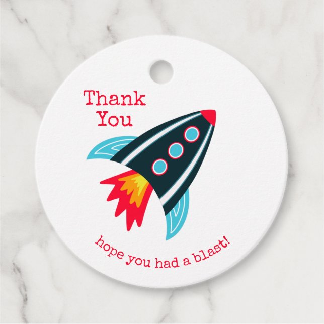 Étiquettes Cadeau Space Rocket Merci Garçons Anniversaire (Devant)