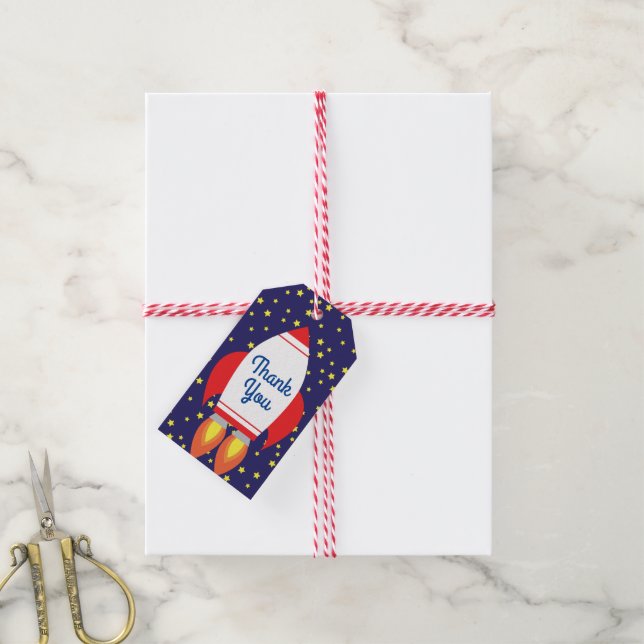 Étiquettes-cadeau Space Rocket Star Navire 1ère fête d'anniversaire (Avec de la ficelle)