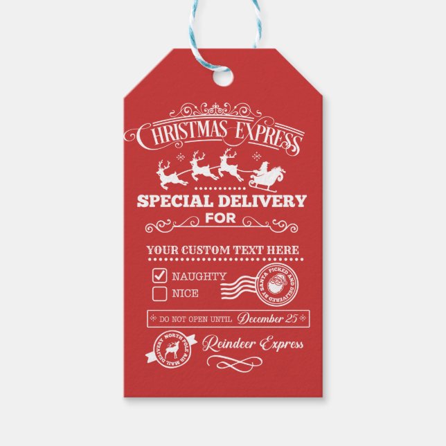 Étiquettes-cadeau Spécial Express de Noël Livraison NAUGHTY NICE (Devant)