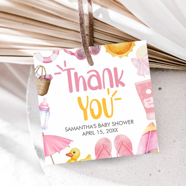 Étiquettes Cadeau Splish Splash Summer Baby Shower (Pink Splish Splash Baby Shower Favor Tags)