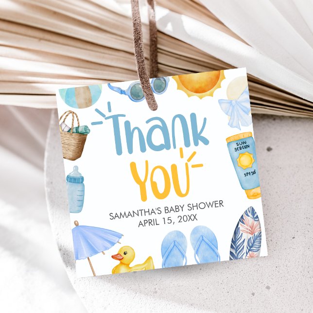 Étiquettes Cadeau Splish Splash Summer Baby Shower (Blue Splish Splash Baby Shower Favor Tags)