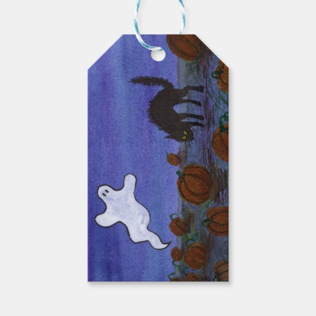 Étiquettes-cadeau Spook et Cat dans le Patch Citrouille (Devant)