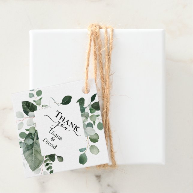 ÉTIQUETTES CADEAU SPRING BEAUTY BOTANICAL VERT MARIAGE (En situation)