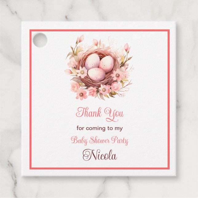 Étiquettes Cadeau Spring Birds Nest Baby Shower (Devant)