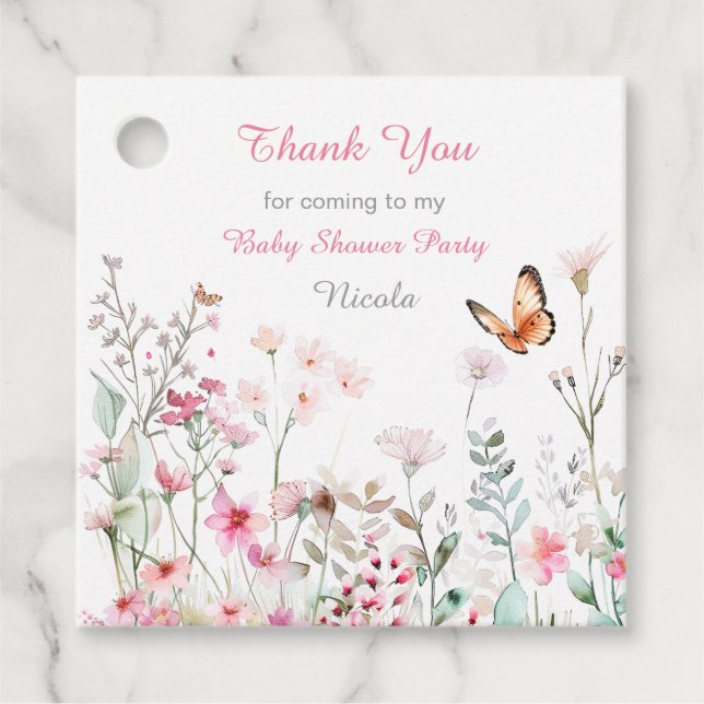 Étiquettes Cadeau Spring Deep Pink Butterfly Floral Baby Shower (Devant)