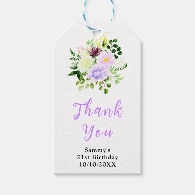 Étiquettes-cadeau Spring Purple Floral Birthday Party Thank You (Devant)