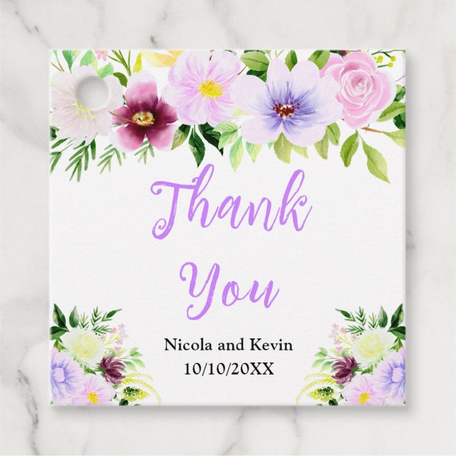 Étiquettes Cadeau Spring Purple Flowers with Foliage (Devant)