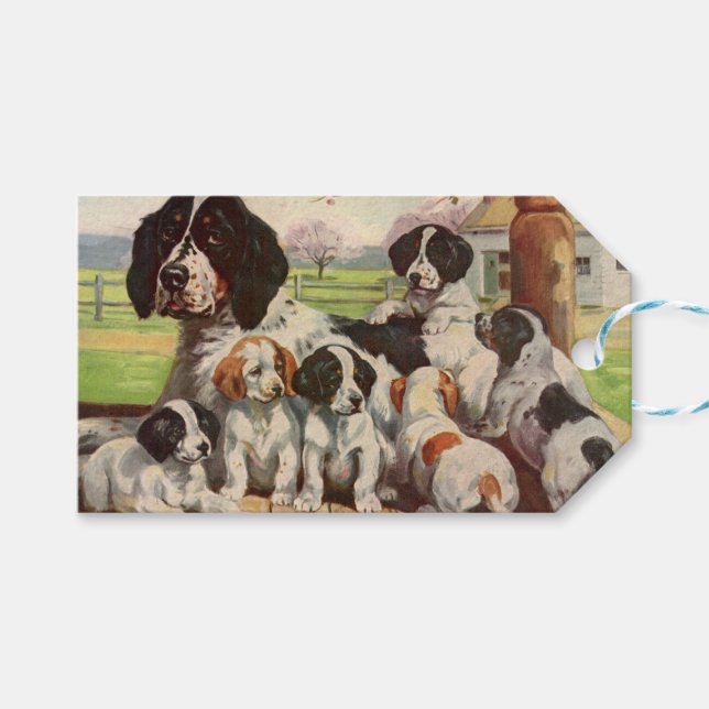 Étiquettes-cadeau Springer Spaniel maman et chiots (Devant (Horizontal))