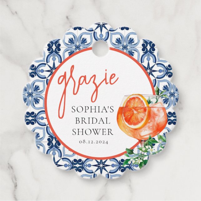 Étiquettes Cadeau Spritz Orange Aquarelle Grazie  (Devant)