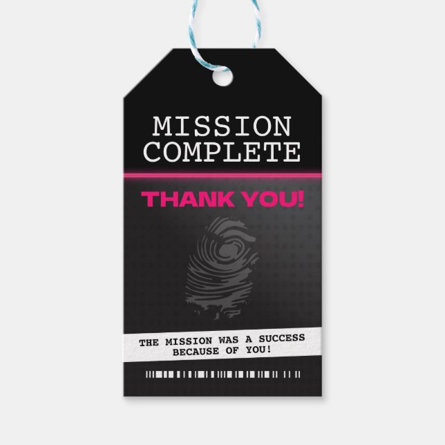 Étiquettes-cadeau Spy Party Merci rose (Devant)