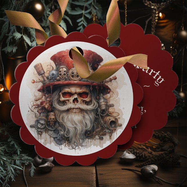 Étiquettes Cadeau Squelette à chapeau haut de forme Santa Halloween (Set your gifts off with these great Steampunk Santa tags, perfect for Gothic Gifts)