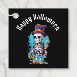 Étiquettes Cadeau Squelette cool dans un Halloween de chapeau haut d