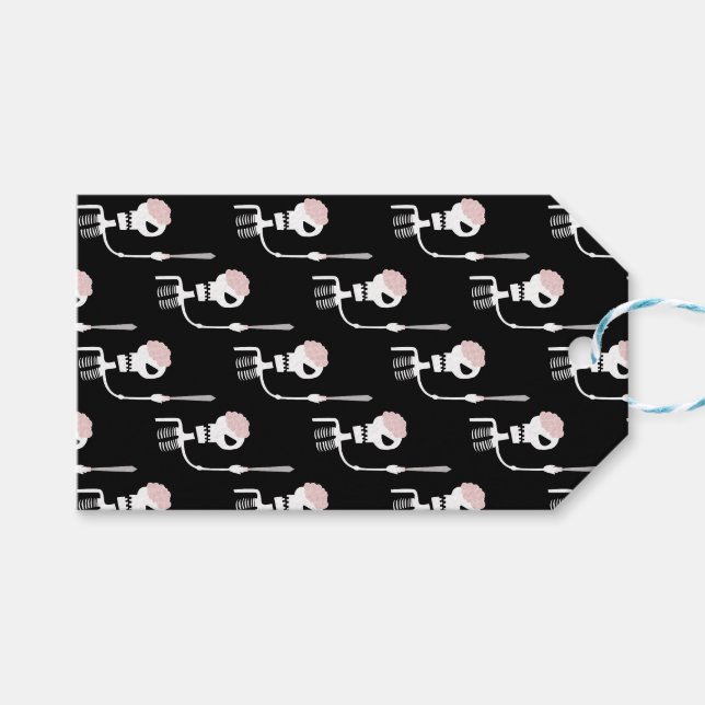 Étiquettes-cadeau Squelette d'Halloween avec épée (Devant (Horizontal))