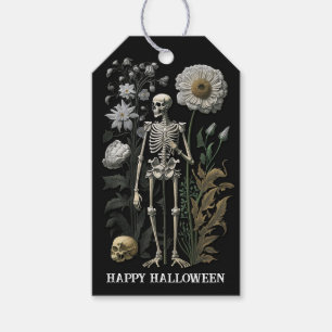 Étiquettes-cadeau Squelette Floral Gothique   Halloween Vintage Somb
