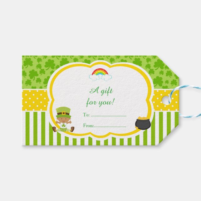 Étiquettes-cadeau St Patrick's Day African American Boy Baby shower (Devant (Horizontal))