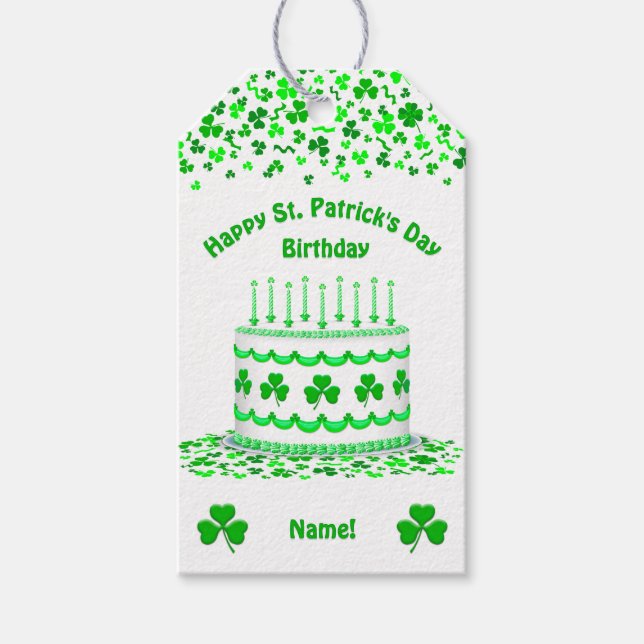 Étiquettes-cadeau St Patrick's Day Birthday Cake Custom Candles (Devant)
