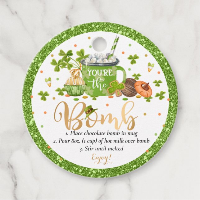 Étiquettes Cadeau St Patrick's Day Hot Chocolate Bombe Lucky Bomb (Devant)
