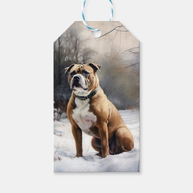 Étiquettes-cadeau Staffordshire Bull Terrier Laisser neiger Noël (Devant)