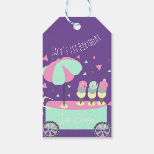 Étiquettes-cadeau Stand de glace Confetti Fête d'anniversaire Violet