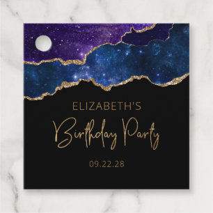 Étiquettes Cadeau Starry Agate Bleu pourpre Or fête d'anniversaire