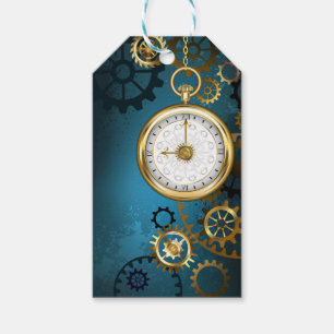 Étiquettes-cadeau Steampunk Arrière - plan turquoise avec Gears