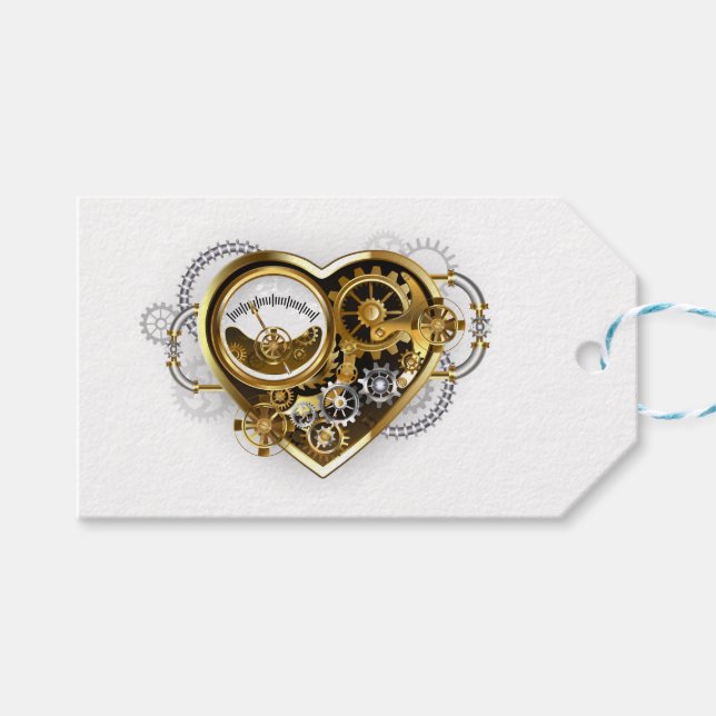 Étiquettes-cadeau Steampunk Heart with a Manometer (Devant (Horizontal))