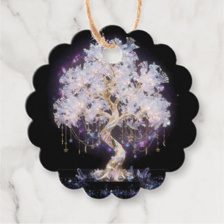 Étiquettes Cadeau Stellar Gold & Crystal Tree Scalloped Favor Tags