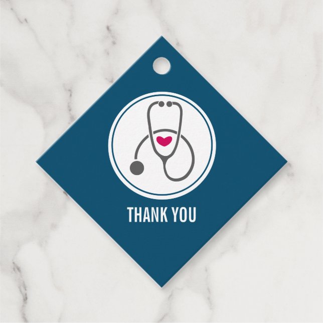 Étiquettes Cadeau Stéthoscope infirmière gris simple Merci (Devant)