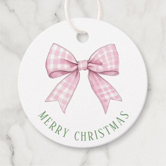 Étiquettes Cadeau Sticker rond classique Preppy Rose En vichy Bow (Devant)