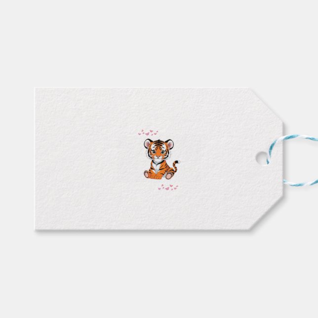 Étiquettes-cadeau Sticker🐯Baby Tiger Art with Pink Butterflies - (Devant (Horizontal))