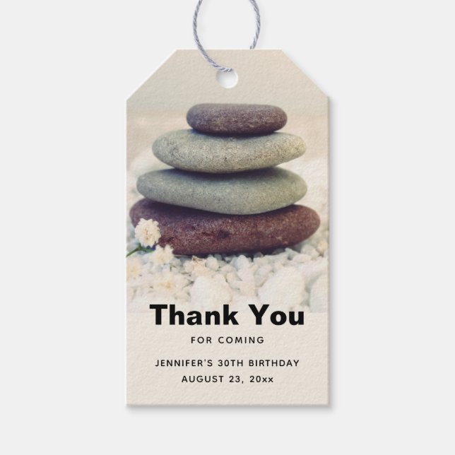 Étiquettes-cadeau Stones empilées méditatif Cairn Anniversaire Merci (Devant)