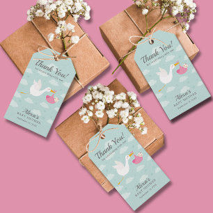 Étiquettes-cadeau Stork Pink Bundle fille Baby shower Favoriser