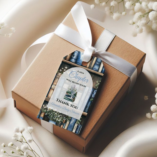 Étiquettes-cadeau Storybook Blue Boy Library Book Baby Shower (Créateur téléchargé)