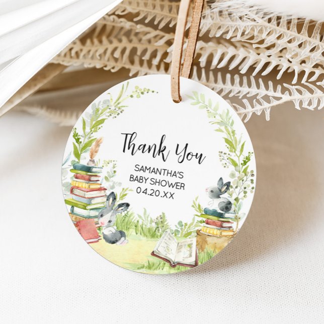 Étiquettes Cadeau Storybook New Chapter Baby shower Round (Storybook Baby Shower Favor Tags)