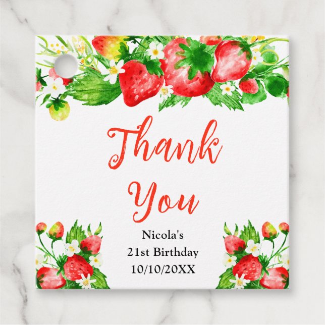 Étiquettes Cadeau Strawberries and Daisies Birthday Thank You (Devant)