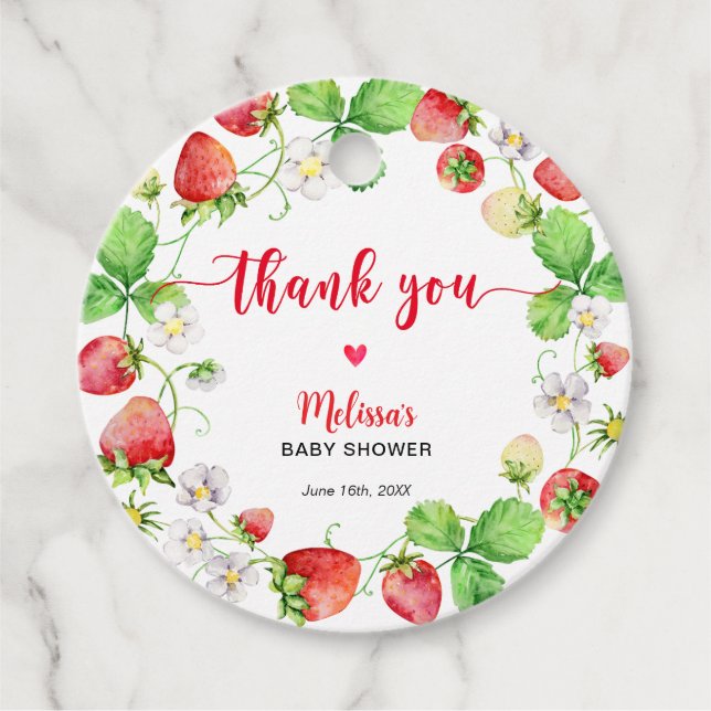 Étiquettes Cadeau Strawberry Baby Shower Thank You (Devant)