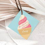 Étiquettes Cadeau Strawberry Ice Cream Swirl Kids Birthday Thank You<br><div class="desc">Designed to match our soft serve ice cream kids' birthday party invitations,  these cute favor tags feature a pink strawberry and vanilla soft serve swirl cone with the words "thank you for celebrating with me, " and a signature in cute retro vintage style lettering.</div>