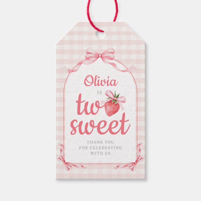 Étiquettes-cadeau Strawberry Two Sweet Girl 2nd Birthday (Devant)