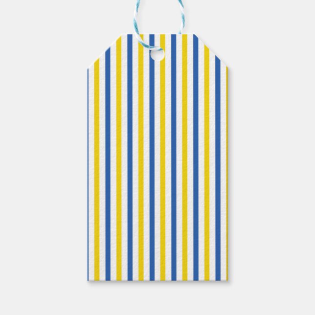 ÉTIQUETTES-CADEAU STRIPES BLANCS JAUNES BLEUS (Devant)