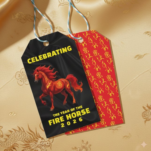 Étiquettes-cadeau Stunning Chinese Year of the Fire Horse 2026 (Year of the Fire Horse 2026 Gift Tags Cover Photo)