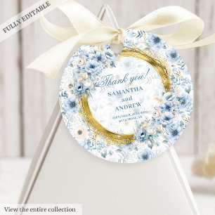 Étiquettes Cadeau Style Boho Pastel Blue Gold Mariage Merci