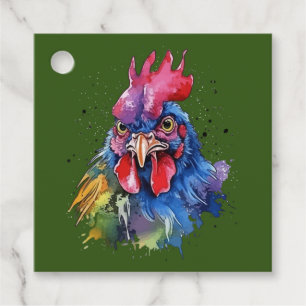 Étiquettes Cadeau Style d'aquarelle de poulet du coq du pays
