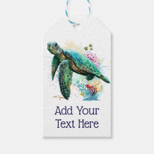 Étiquettes-cadeau Style d'aquarelle sous-marine de tortue marine