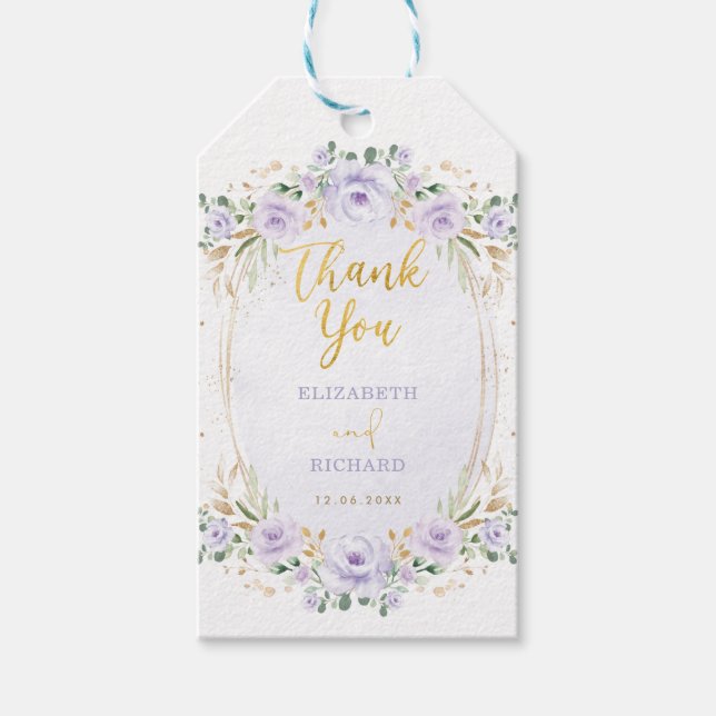 Étiquettes-cadeau Style Purple Gold Floral Wedding Faveurs (Devant)