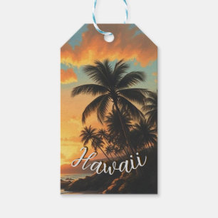 Étiquettes-cadeau Style Vintage Hawaïen Voyage Côte Mer Coucher de s