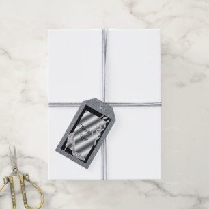 Étiquettes-cadeau Stylet scintillant argenté et anniversaire de