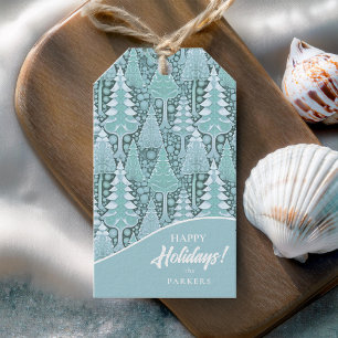 Étiquettes-cadeau Stylisé Coastal Christmas Trees Motif#6b ID1009