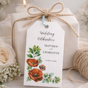 Étiquettes-cadeau Sublime aquarelle Pavots rouges Mariage vintage