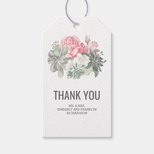 Étiquettes-cadeau Succulent Élégant Mariage Floral Rose (Devant)